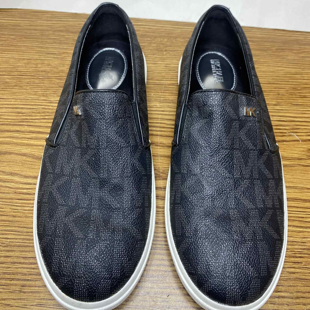 MICHAEL Michael Kors Black Logo Slip-On Loafers with White Sole